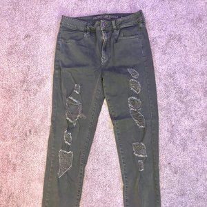AE High Rise Green Ripped Jeggings Size 10 L